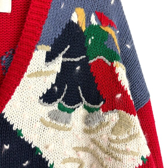 Christopher & Banks Vtg Y2k Ice Skating Cardigan Large Hand Embroidered Cotton - Picture 9 of 12